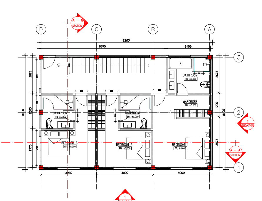Architectural floor plan drawing of Padonan Villa in Batu Bolong