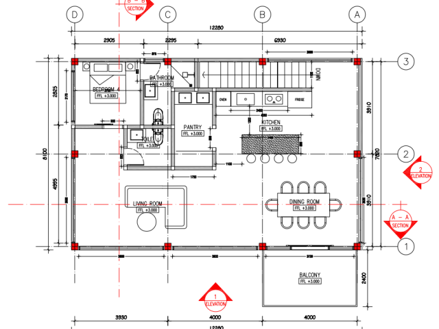 Architectural floor plan drawing of Padonan Villa