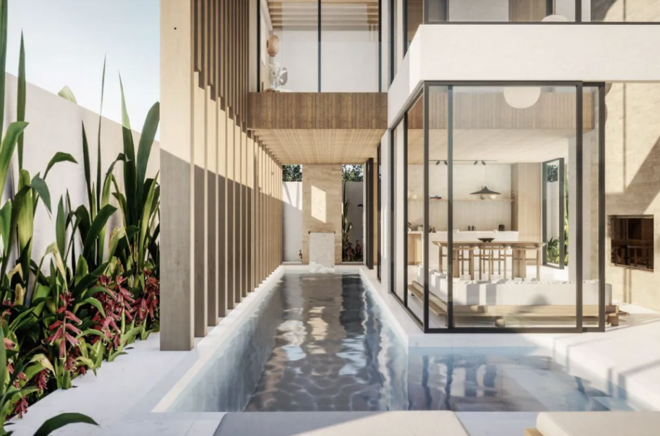 Villa living area opening onto a pool courtyard at Makalu Villa, Umalas