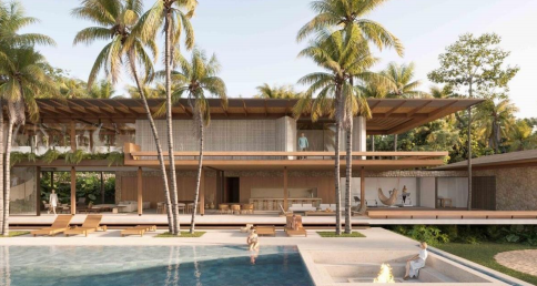 Architectural visualization of Residence at Belalang with a pool and palms