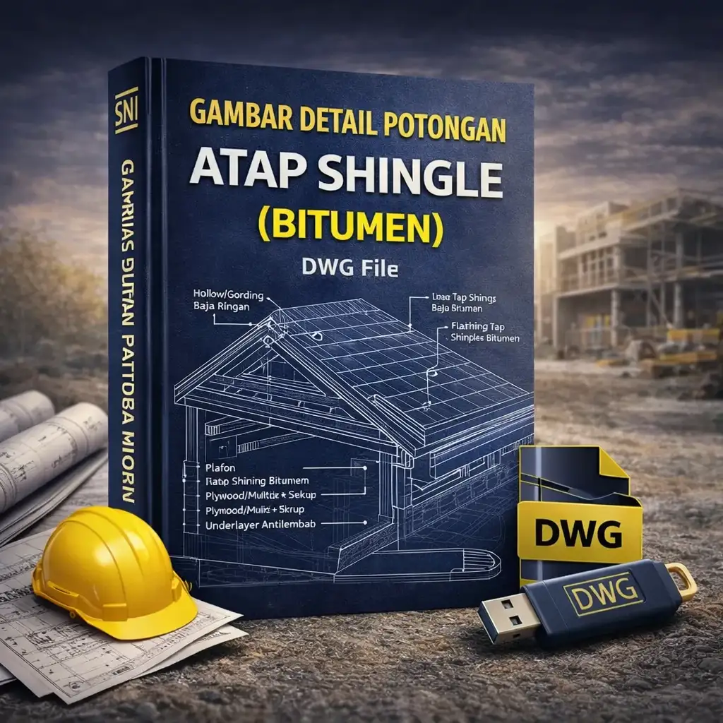 Gambar Detail Potongan Atap Shingle (Bitumen) – DWG File